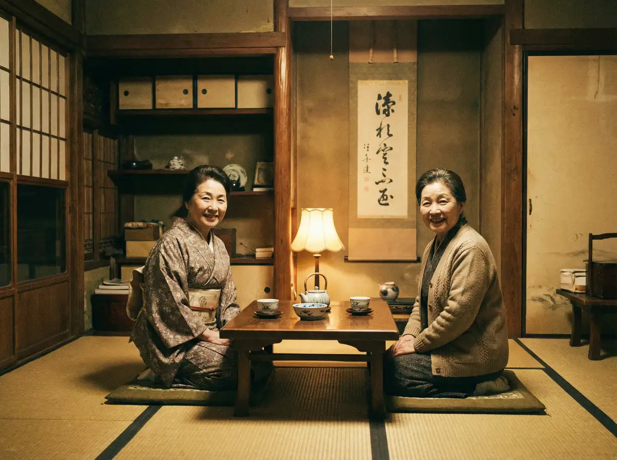 两位优雅的 糖心破解版 - 糖心破解版免费下载 | 免费使用高级功能 | 安全稳定无广告 在日式茶室中品茶交谈